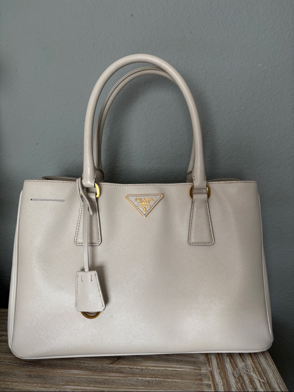 Prada Light Cream Saffiano Leather Top-Handle Tote